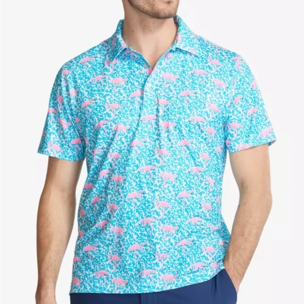 CHUBBIES THE DOMINGOS FLAMINGO PRINT POLO SHIRT Size Small